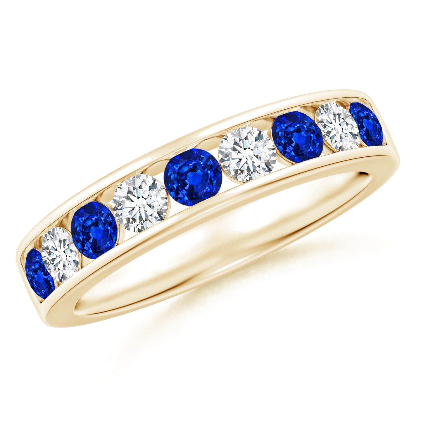 Lab-Grown Channel Set Blue Sapphire and Diamond Semi Eternity Ring