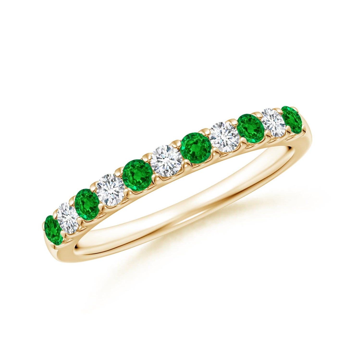 Shared Prong Emerald and Diamond Half Eternity Ring