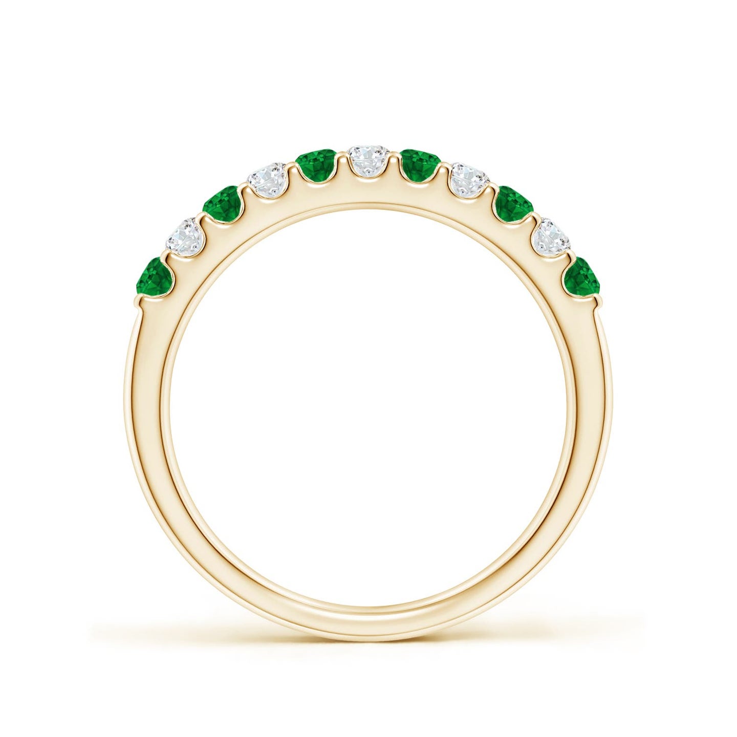 Shared Prong Emerald and Diamond Half Eternity Ring