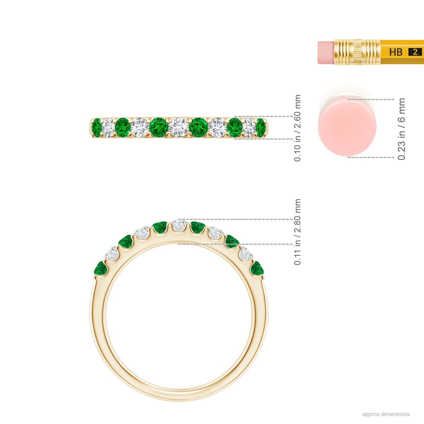 Shared Prong Emerald and Diamond Half Eternity Ring
