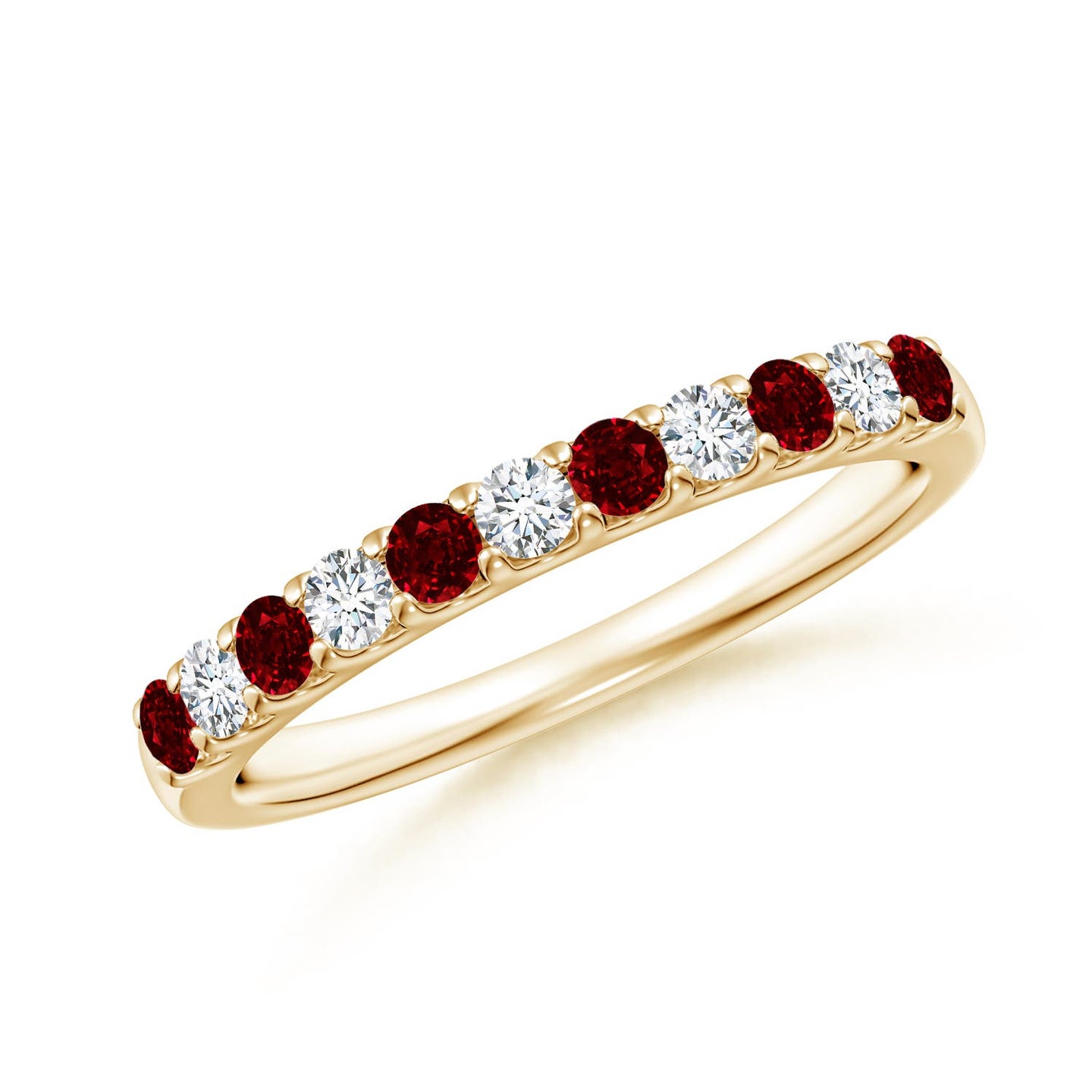 Shared Prong Ruby and Diamond Half Eternity Ring