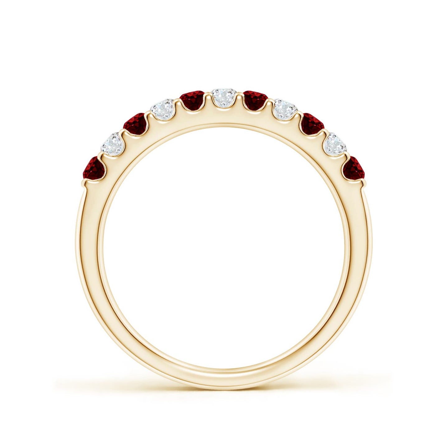 Shared Prong Ruby and Diamond Half Eternity Ring