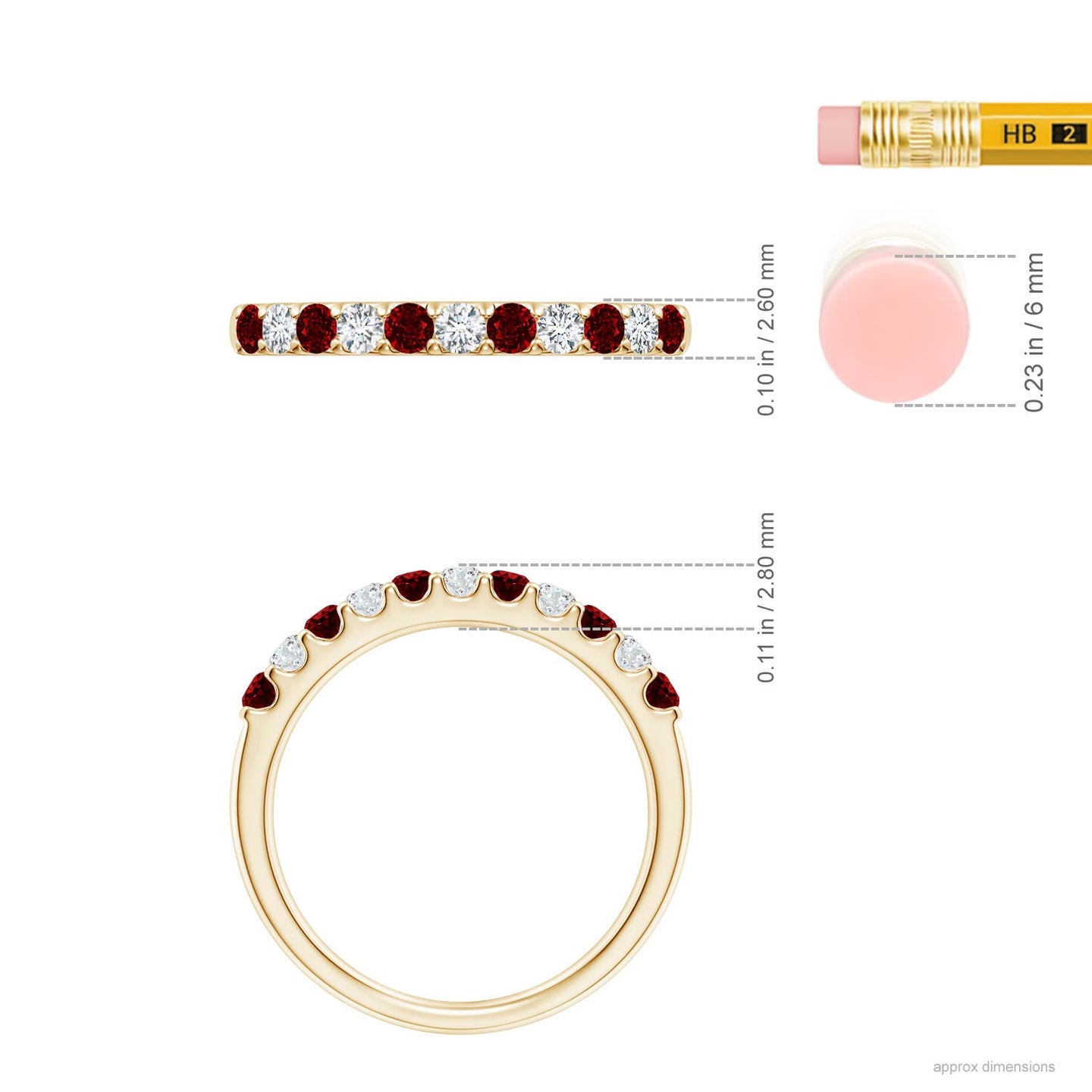 Shared Prong Ruby and Diamond Half Eternity Ring