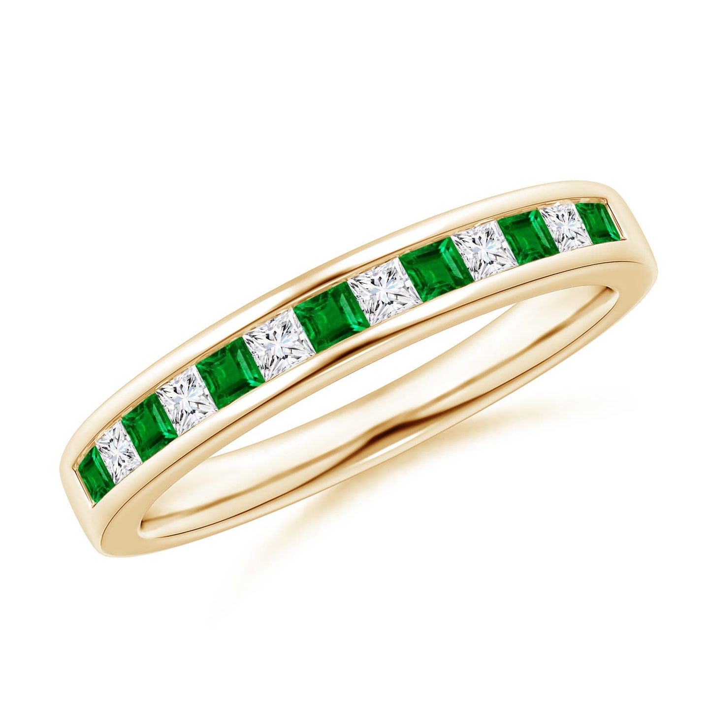 Channel Square Emerald and Diamond Half Eternity Ring