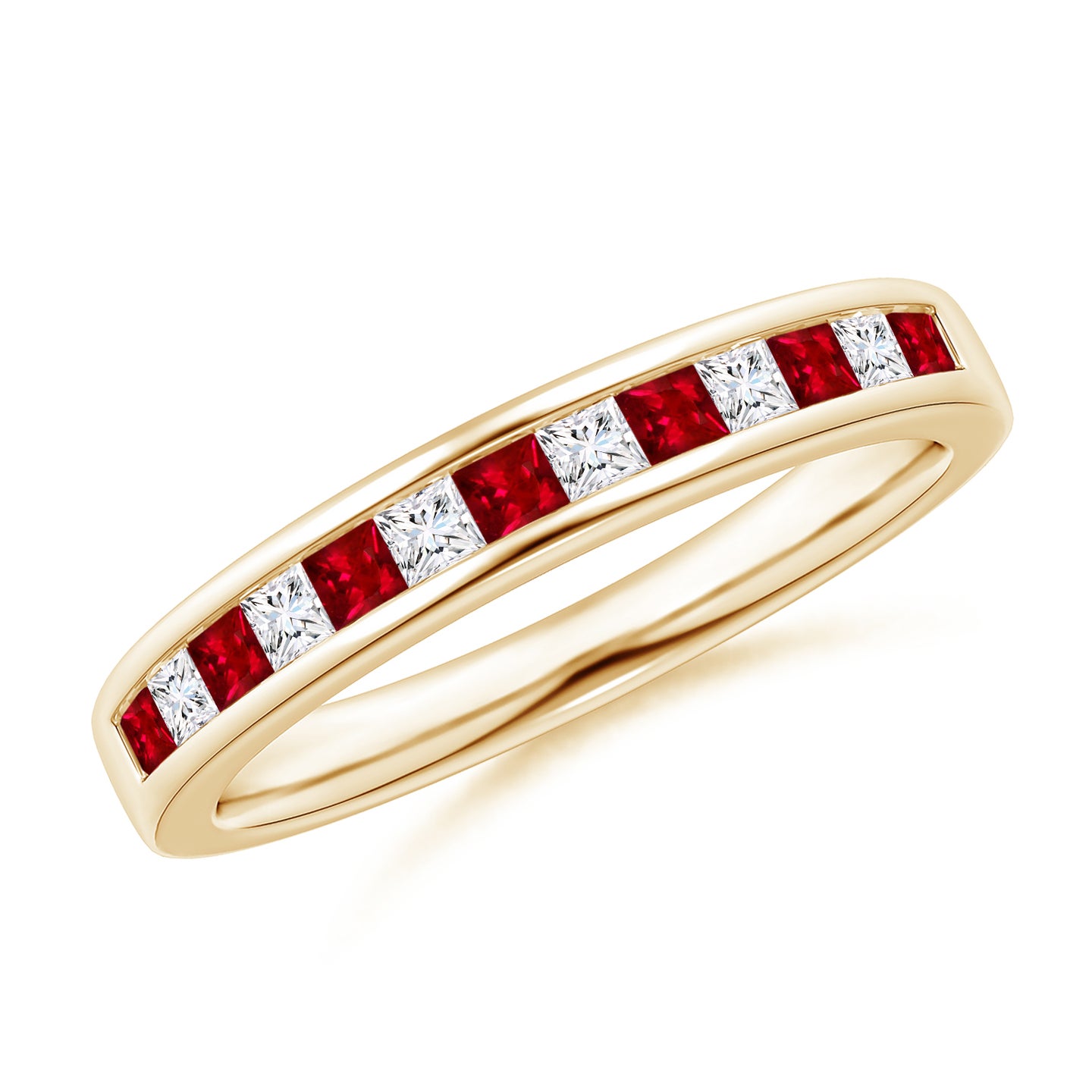 Channel Square Ruby and Diamond Half Eternity Ring