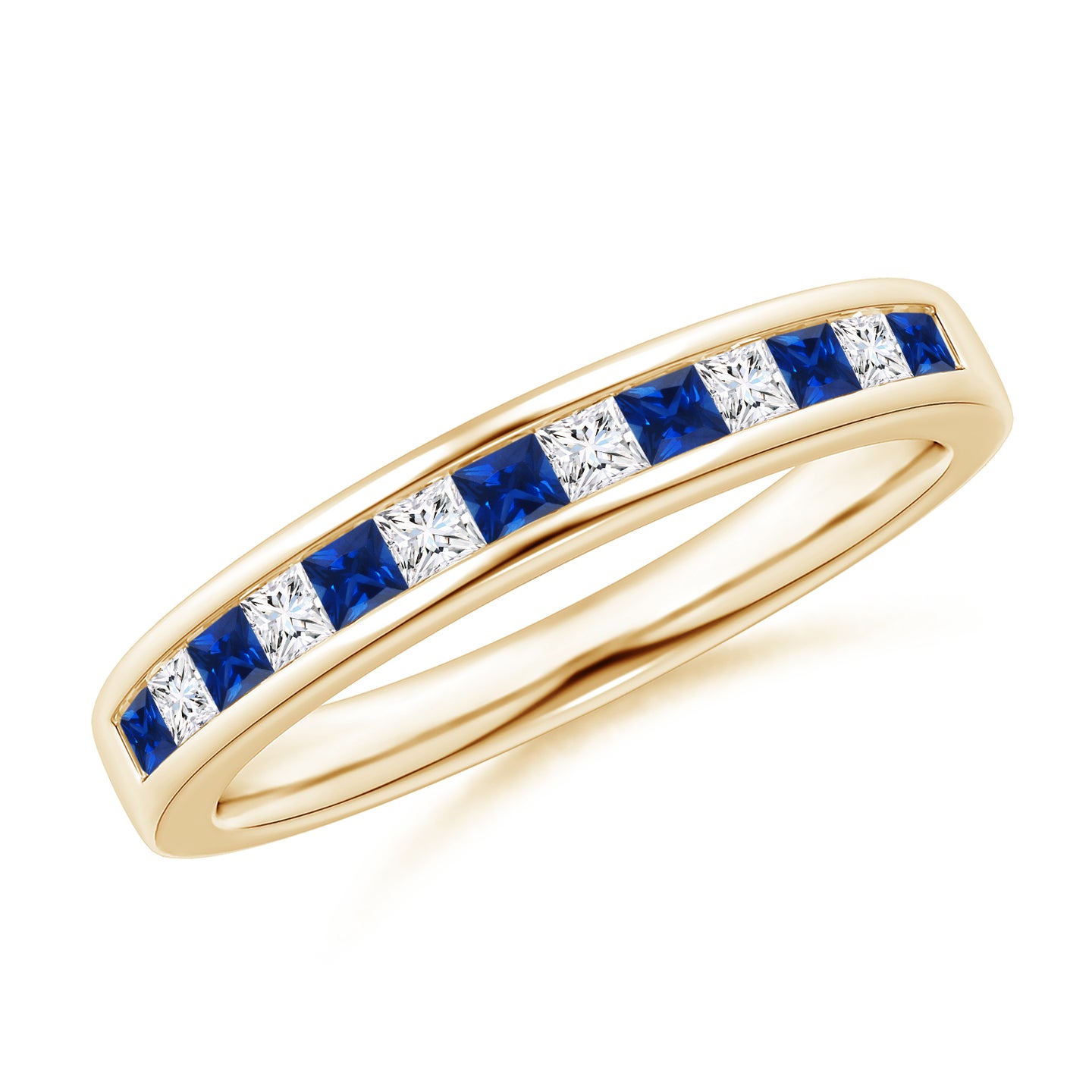 Channel Square Sapphire and Diamond Half Eternity Ring
