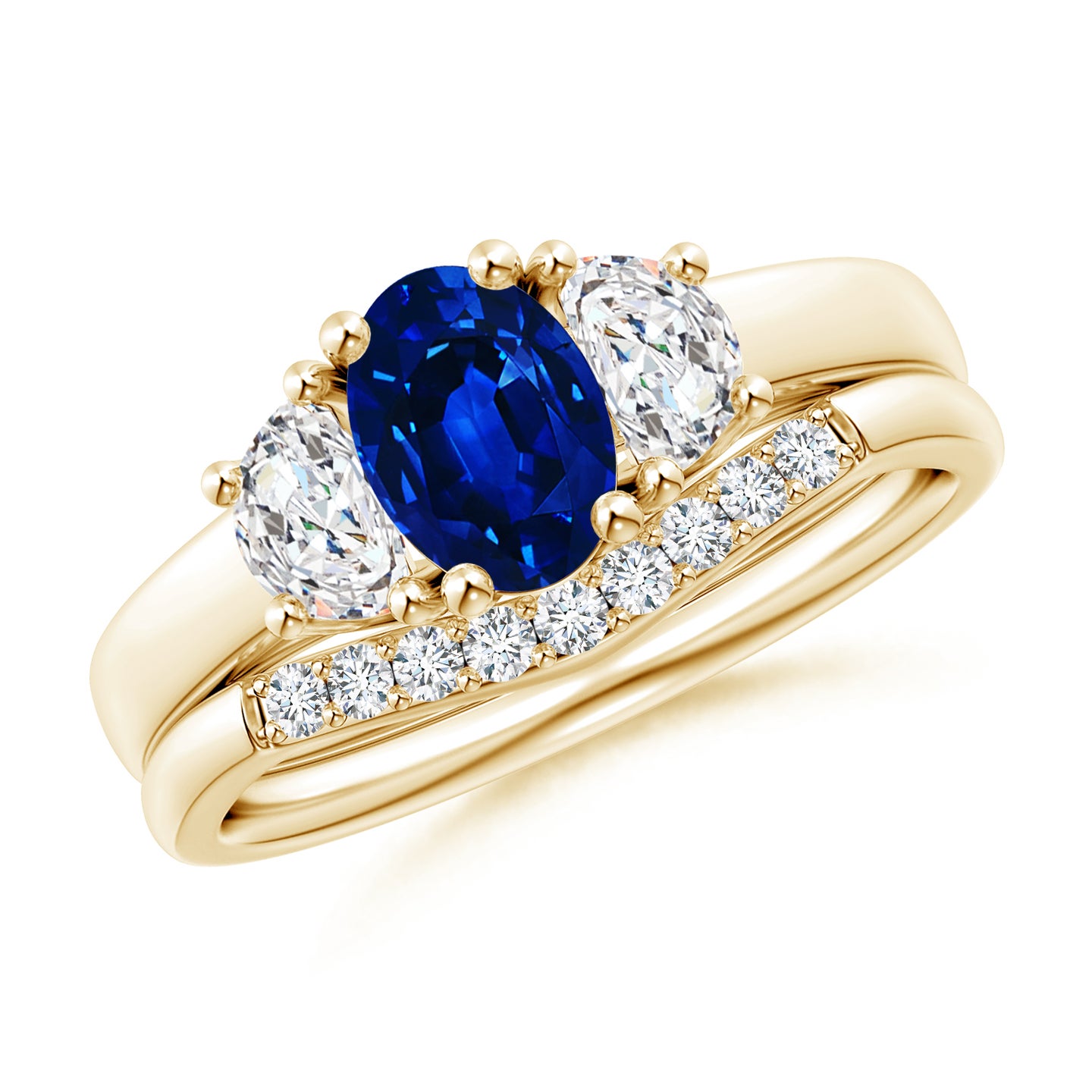 Lab-Grown Classic Sapphire and Diamond Three Stone Bridal Set