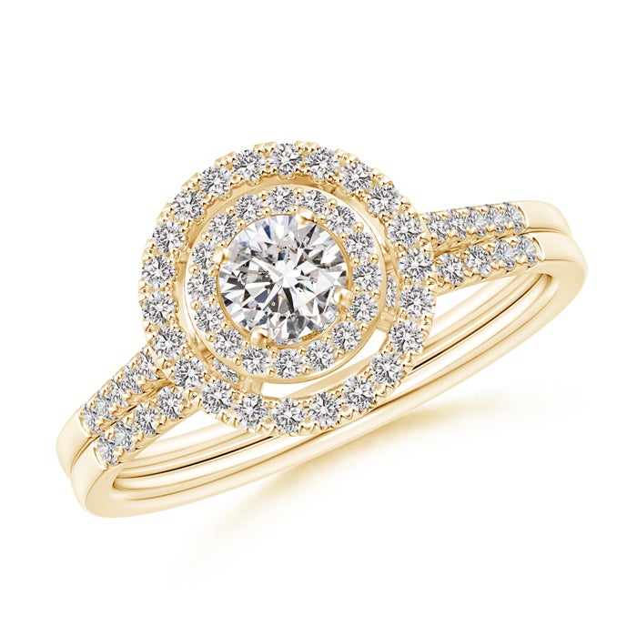 4.2mm II1 Round Diamond Floating Double Halo Bridal Set in Yellow Gold